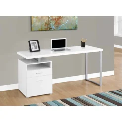 Computer desk - 60"l / white / silver metal - Monarch