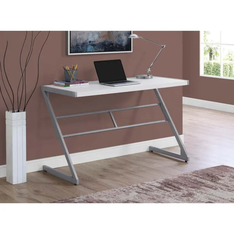 Computer desk - 48"l / white / silver metal - Monarch