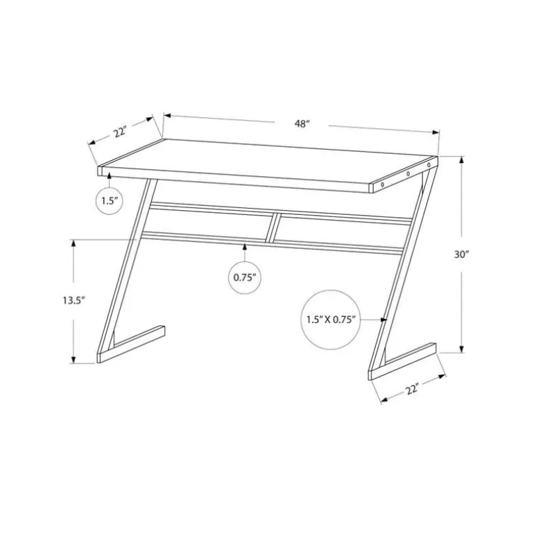 Computer desk - 48"l / white / silver metal - Monarch
