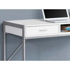 Computer desk - 48"l / white / silver metal - Monarch