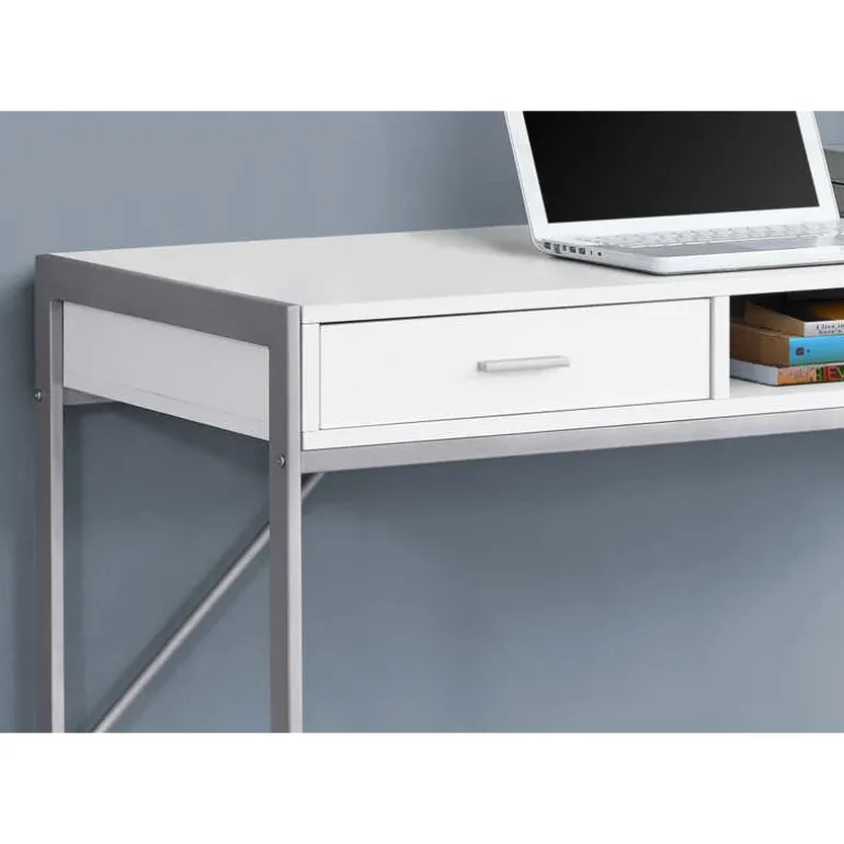 Computer desk - 48"l / white / silver metal - Monarch