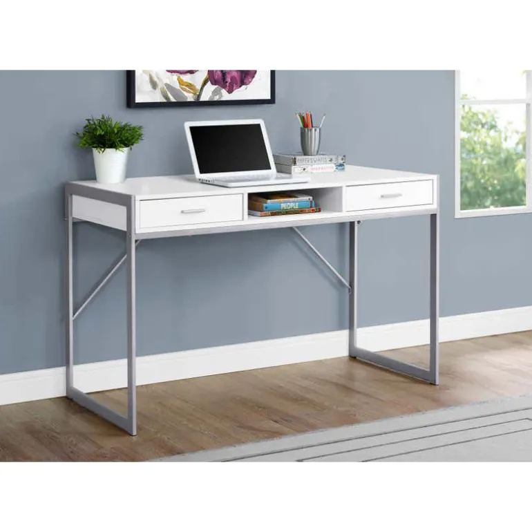 Computer desk - 48"l / white / silver metal - Monarch