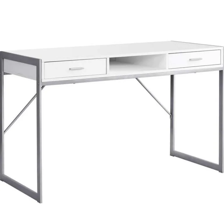 Computer desk - 48"l / white / silver metal - Monarch