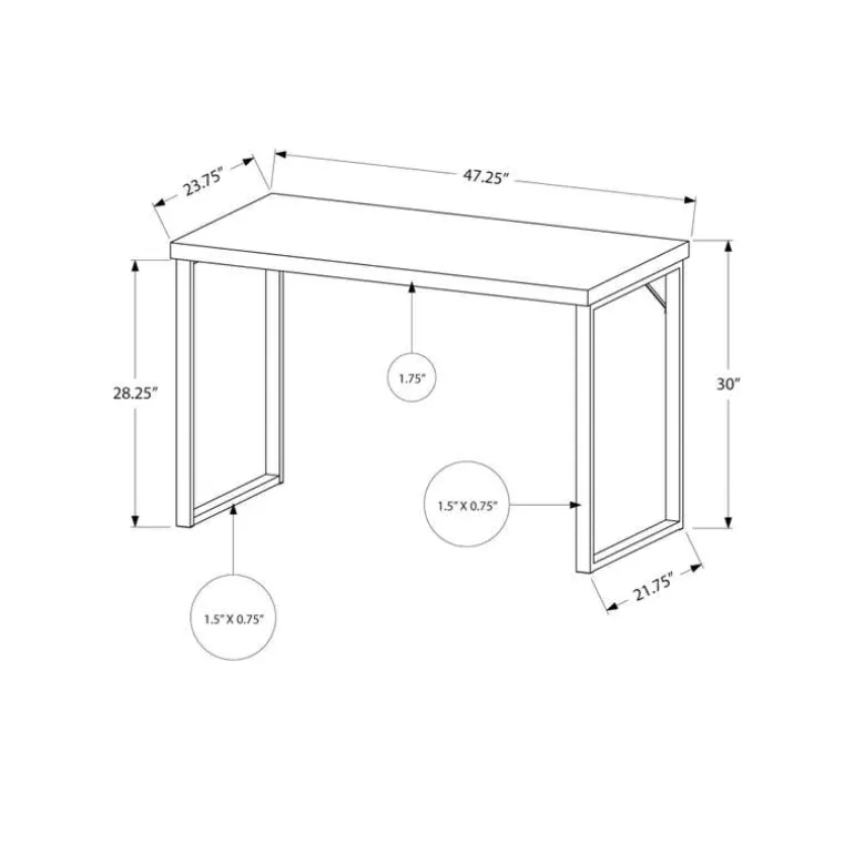 Computer desk - 48"l / white / silver metal - Monarch