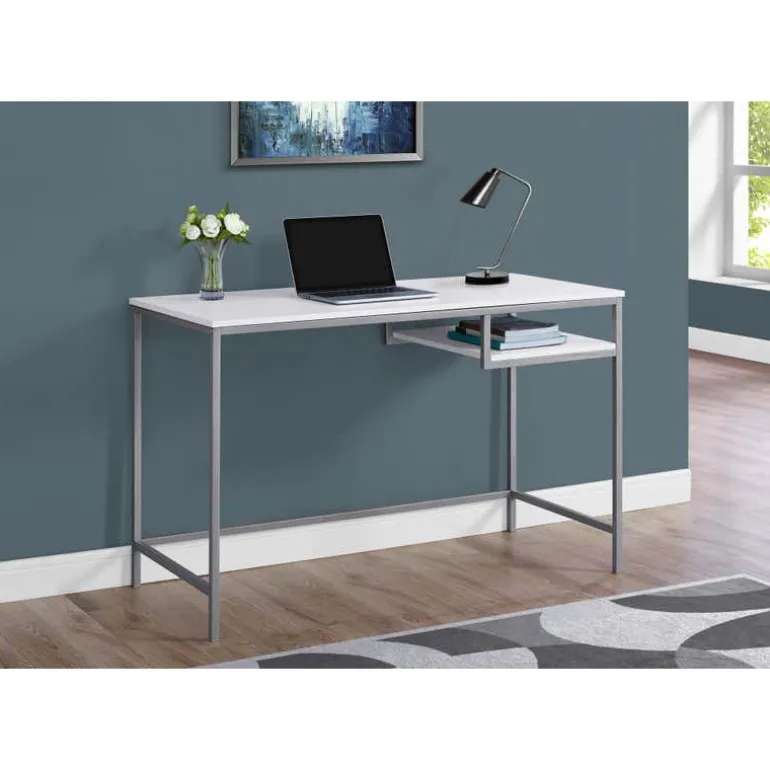 Computer desk - 48"l / white / silver metal - Monarch