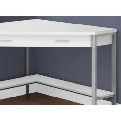 Computer desk - 42"l / white corner / silver metal - Monarch
