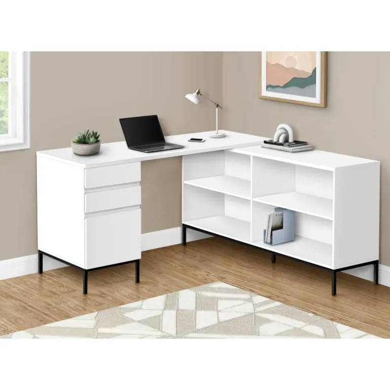 Computer desk - 60"l / white l-shaped corner - Monarch