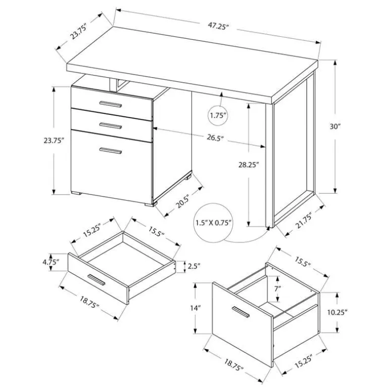 Computer desk - 48"l / white left or right facing - Monarch