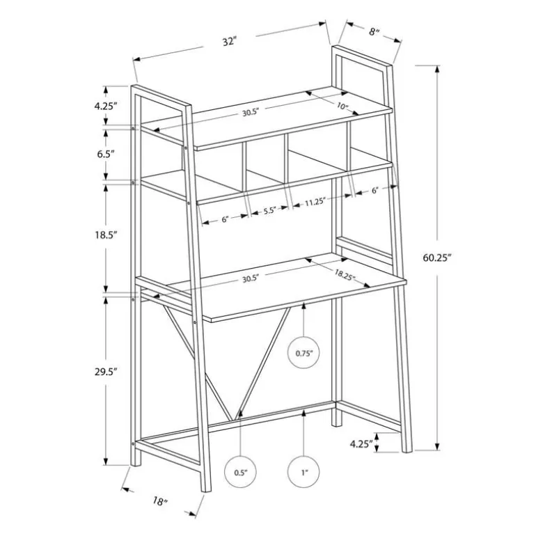 Computer desk - 32"l / white top / white metal - Monarch