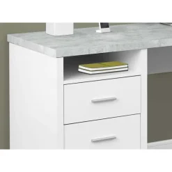 Computer desk - 80"l white / cement-look left/right face - Monarch