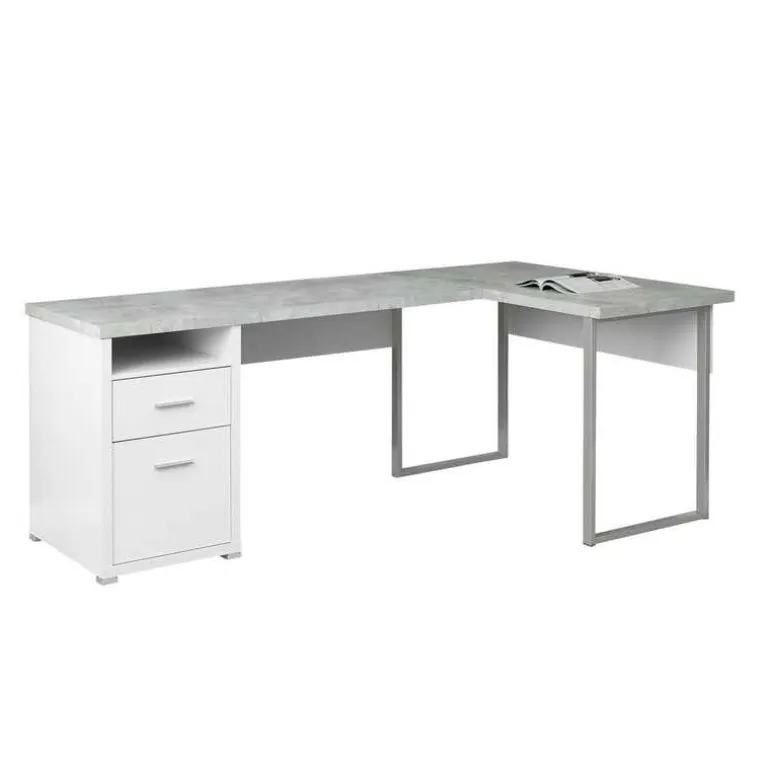 Computer desk - 80"l white / cement-look left/right face - Monarch
