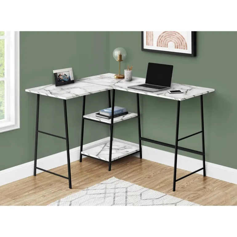 Computer desk - l-shaped / corner / 2 open shelves / sawhorse style - 47l x 4 - Monarch