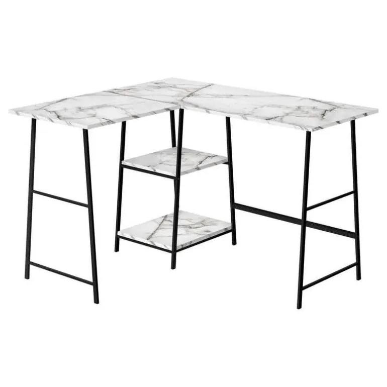 Computer desk - l-shaped / corner / 2 open shelves / sawhorse style - 47l x 4 - Monarch