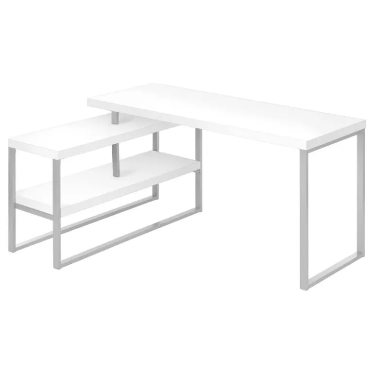 Computer desk - l-shaped / corner / 2 open shelves / 60"l x 47"w - white / si - Monarch