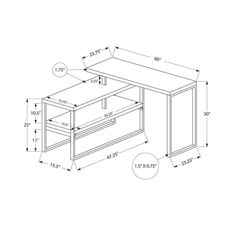 Computer desk - l-shaped / corner / 2 open shelves / 60"l x 47"w - white / si - Monarch