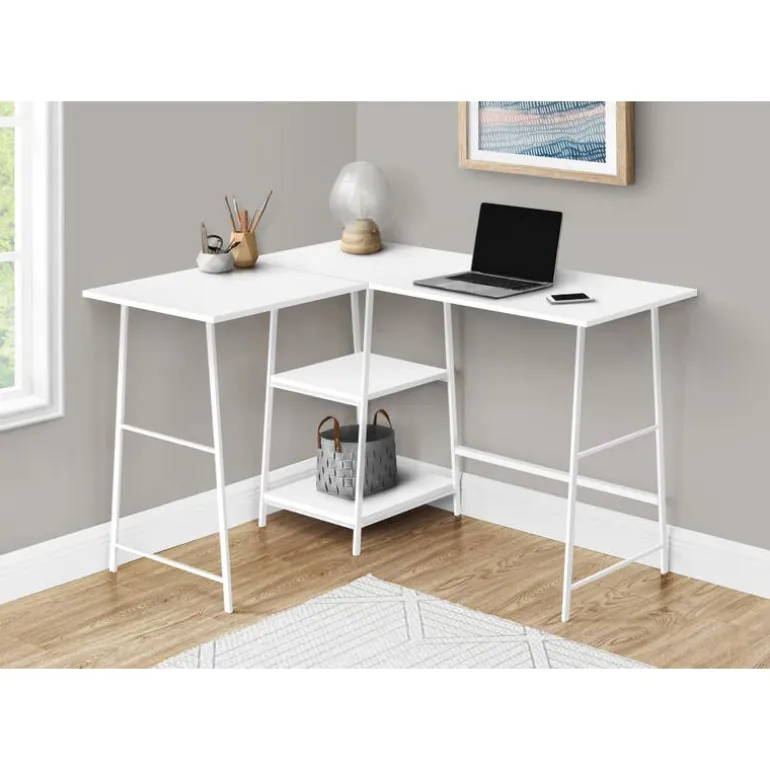 Computer desk - l-shaped / corner / 2 open shelves / sawhorse style - 47l x 4 - Monarch
