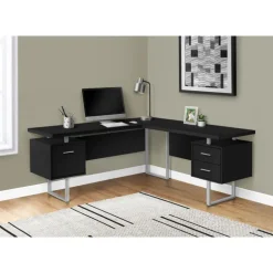 Computer desk - l-shaped / corner / 3 drawers / metal legs / reversible - 71" - Monarch