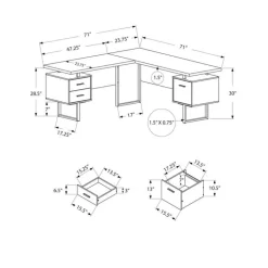 Computer desk - l-shaped / corner / 3 drawers / metal legs / reversible - 71" - Monarch