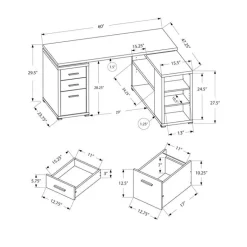 Computer desk - l-shaped / corner / 3 drawers / 2 open shelves / 3 cubbies - - Monarch