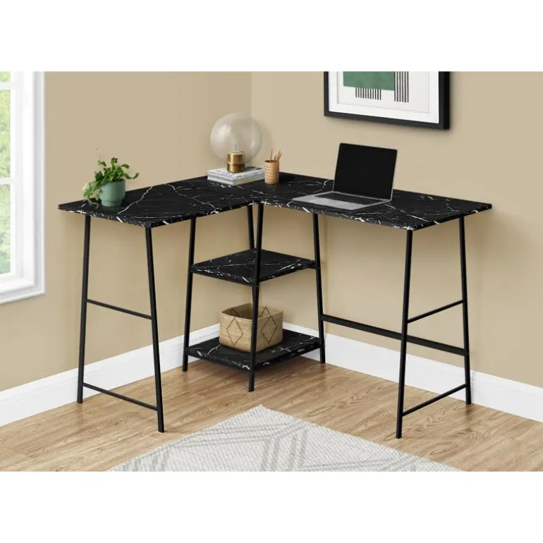 Computer desk - l-shaped / corner / 2 open shelves / sawhorse style - 47l x 4 - Monarch