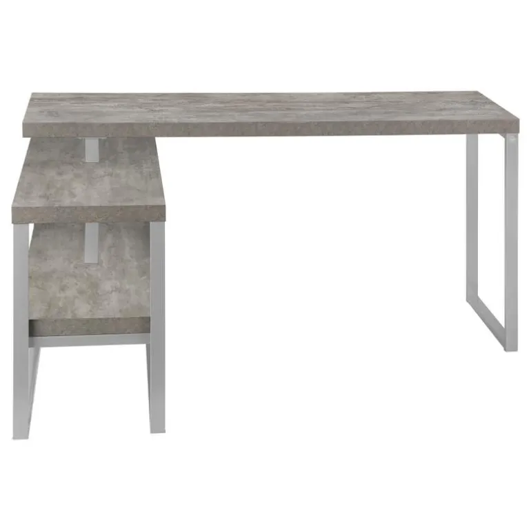 Computer desk - l-shaped / corner / 2 open shelves / 60"l x 47"w - grey concr - Monarch