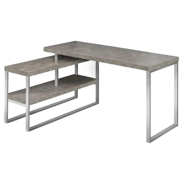 Computer desk - l-shaped / corner / 2 open shelves / 60"l x 47"w - grey concr - Monarch