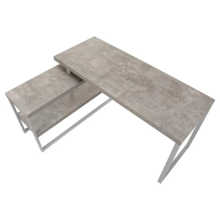 Computer desk - l-shaped / corner / 2 open shelves / 60"l x 47"w - grey concr - Monarch