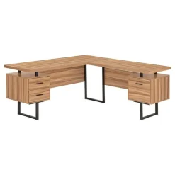 Computer desk - l-shaped / corner / 3 drawers / metal legs / reversible - 71" - Monarch