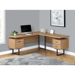 Computer desk - l-shaped / corner / 3 drawers / metal legs / reversible - 71" - Monarch