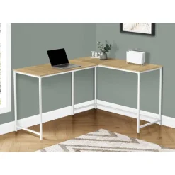 Computer desk - l-shaped / corner / metal base - 58"l x 44"w - natural wood-l - Monarch