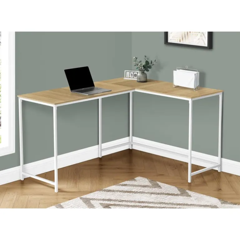 Computer desk - l-shaped / corner / metal base - 58"l x 44"w - natural wood-l - Monarch