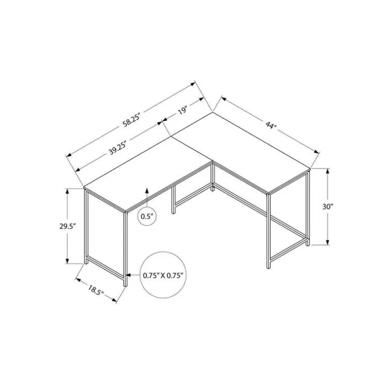 Computer desk - l-shaped / corner / metal base - 58"l x 44"w - natural wood-l - Monarch