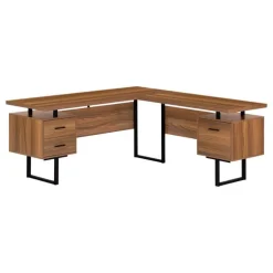 Computer desk - l-shaped / corner / 3 drawers / metal legs / reversible - 71" - Monarch