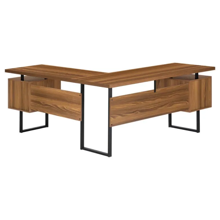 Computer desk - l-shaped / corner / 3 drawers / metal legs / reversible - 71" - Monarch