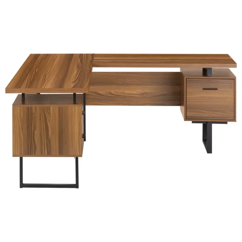 Computer desk - l-shaped / corner / 3 drawers / metal legs / reversible - 71" - Monarch