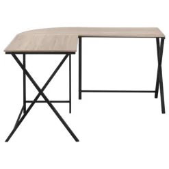 Computer desk - l-shaped / rounded corner / metal base with x-shaped sides - - Monarch