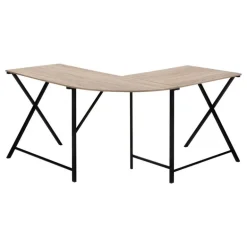 Computer desk - l-shaped / rounded corner / metal base with x-shaped sides - - Monarch