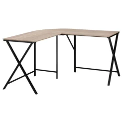 Computer desk - l-shaped / rounded corner / metal base with x-shaped sides - - Monarch