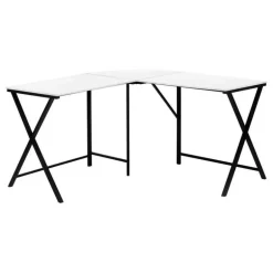 Computer desk - l-shaped / rounded corner / metal base with x-shaped sides - - Monarch