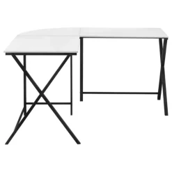 Computer desk - l-shaped / rounded corner / metal base with x-shaped sides - - Monarch