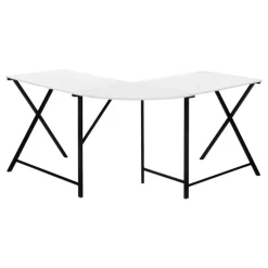 Computer desk - l-shaped / rounded corner / metal base with x-shaped sides - - Monarch