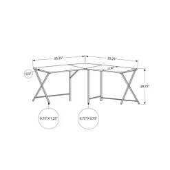 Computer desk - l-shaped / rounded corner / metal base with x-shaped sides - - Monarch