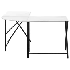Computer desk - l-shaped / rounded corner / metal base with x-shaped sides - - Monarch