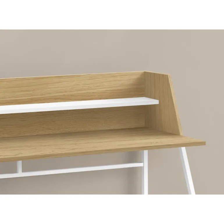 Computer desk - small hutch / 1 shelf / trapezoid-shaped legs - 48"l - natura - Monarch