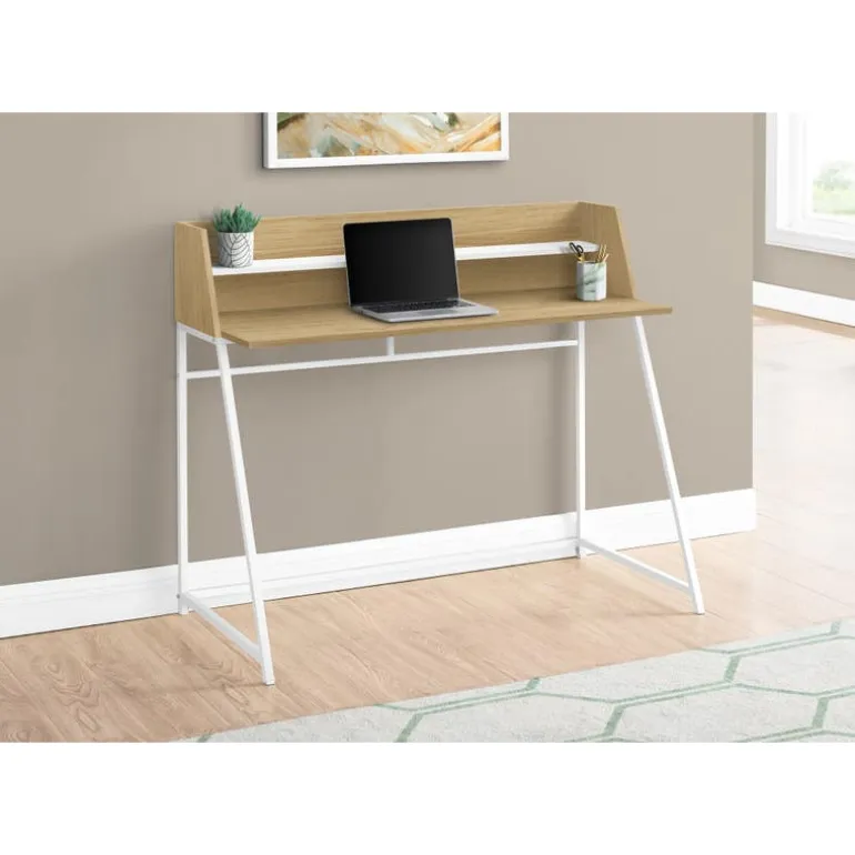 Computer desk - small hutch / 1 shelf / trapezoid-shaped legs - 48"l - natura - Monarch