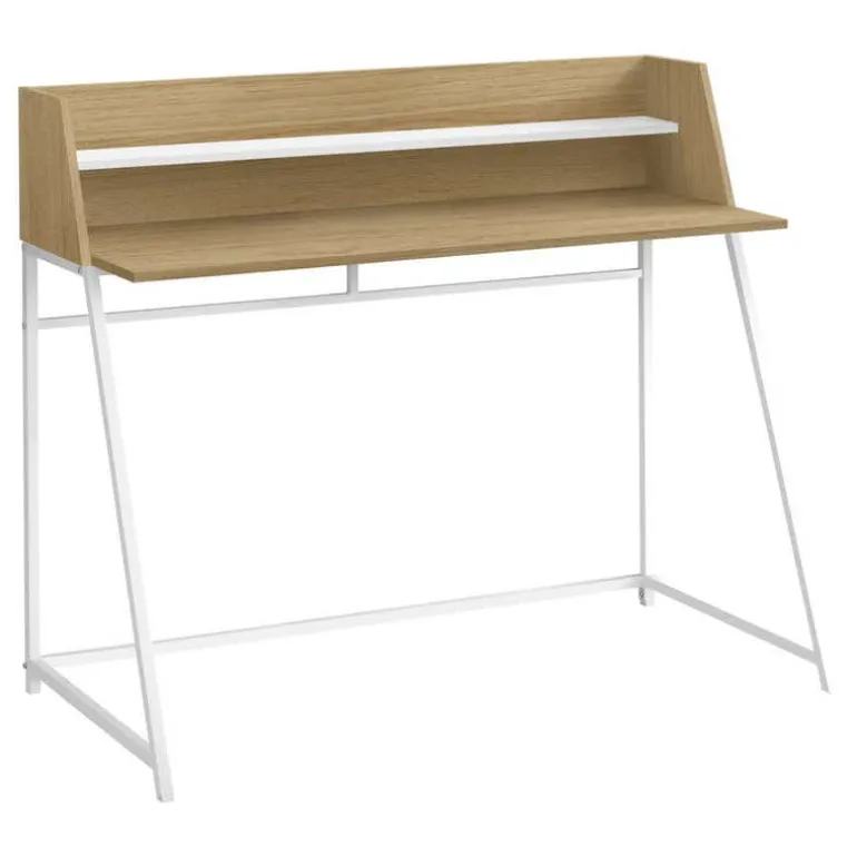 Computer desk - small hutch / 1 shelf / trapezoid-shaped legs - 48"l - natura - Monarch