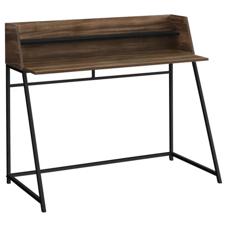 Computer desk - small hutch / 1 shelf / trapezoid-shaped legs - 48"l - brown - Monarch