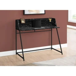Computer desk - small hutch / 1 shelf / trapezoid-shaped legs - 48"l - black - Monarch