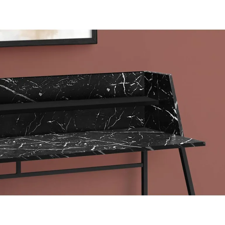 Computer desk - small hutch / 1 shelf / trapezoid-shaped legs - 48"l - black - Monarch