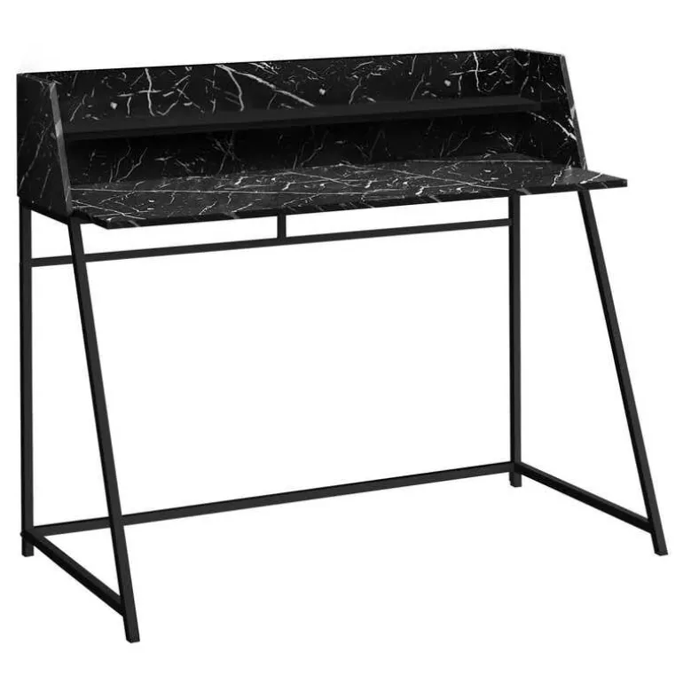 Computer desk - small hutch / 1 shelf / trapezoid-shaped legs - 48"l - black - Monarch